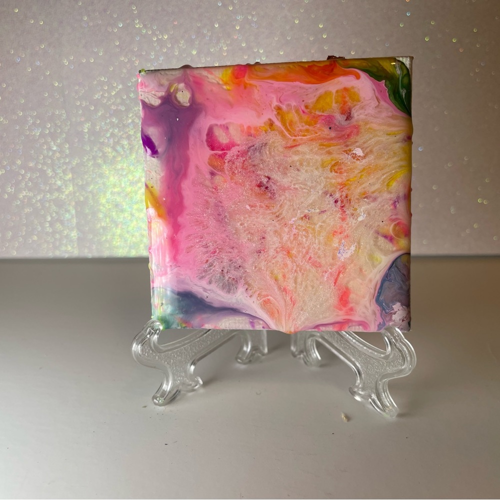 Abstract Pink and Yellow blacklight Resin Canvas Art